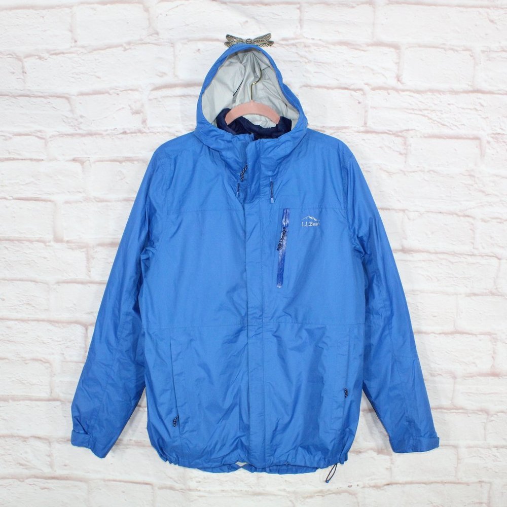 LL Bean Blue Nylon Full Zip Lined Insulated Hooded Jacket Size L - Picture 1 of 12